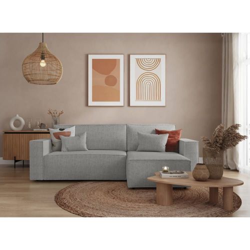 Canapé D'angle Convertible Réversible En Tissu Texturé 3d - Gris Clair