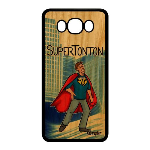 Coque Pour J7 2016 En Bois Et Silicone Super Tonton De Protection Personnalisé Humour Comics Bleu Oncle Texte Enfant Samsung Galaxy