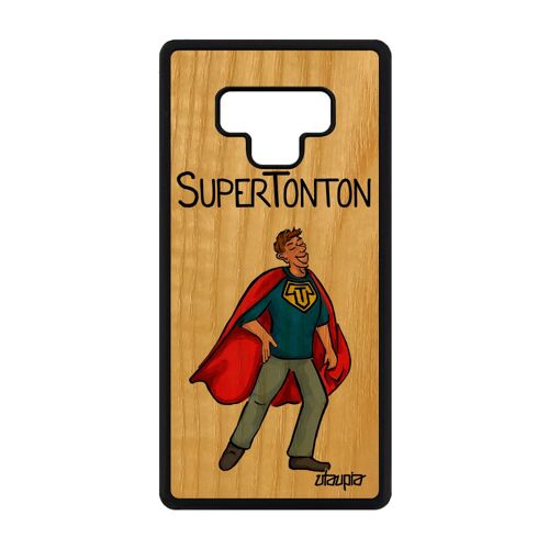 Coque Note 9 bois silicone super tonton humour rouge comics bande dessinée heros oncle naissance garcon personnalisé Samsung galaxy