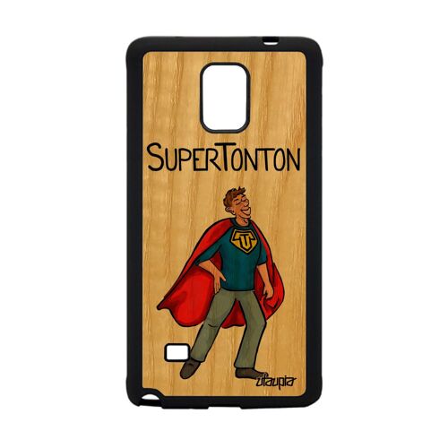 Coque Galaxy Note 4 en bois silicone super tonton unique rouge texte humour naissance garcon etui TPU bande dessinée drole Samsung