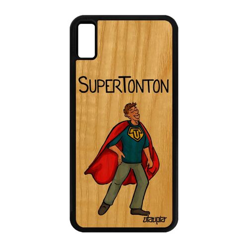 Coque super tonton pour iPhone XS Max en bois veritable silicone pas cher naissance garcon drole telephone mobile heros rouge
