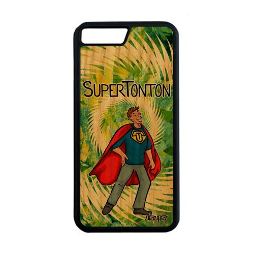 Coque Iphone 7 Plus En Bois Veritable Silicone Super Tonton Smartphone Humour Comique Bumper Comics Naissance Fille Case Drole