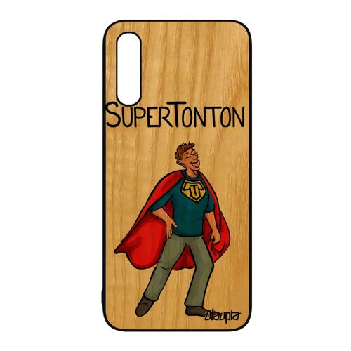 Coque Silicone Super Tonton Pour Samsung Galaxy A50 Bois Veritable Oncle Bande Dessinée Texte Naissance Garcon Humour Frêne Comics