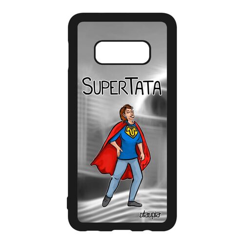 Coque Antichoc Samsung S10e Silicone Super Tata Noir Texte Heros Humoristique Gris Personnalisé Bande Dessinée Tante Comics Galaxy