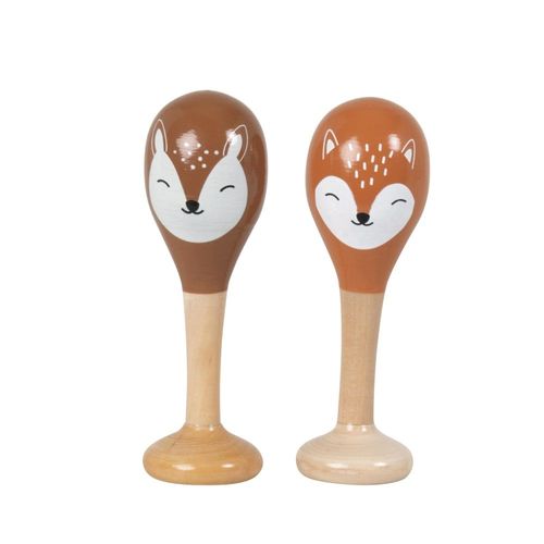 Paire de maracas en schima motif renard orange et faon marron