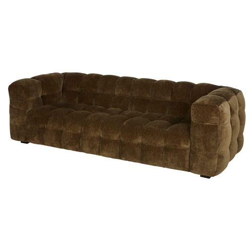 Canapé Nuage 3/4 Places En Velours Vert Kaki Effet Vieilli