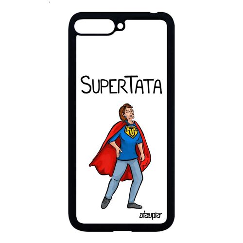 Coque Huawei Y6 2018 silicone super tata de protection heros humour dessin tante texte comique solide personnalisé blanc comics case