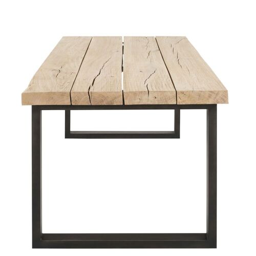 Table À Manger En Chêne Massif Et Métal Noir 10 Personnes L220