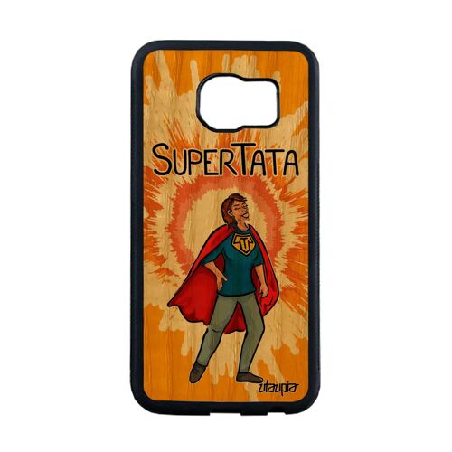 Coque Silicone Pour S6 Edge En Bois Super Tata Enfant Texte Telephone Heros Original Smartphone Drole Orange Humour Samsung Galaxy