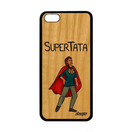 Coque De Protection Rigide Pour Apple Iphone 5c En Bois Silicone Super Tata Antichoc Humoristique Tante Humour Texte Telephone Rouge