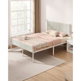 Cadre De Lit Double 140 X 190 Cm Avec Tête De Lit Rembourrée Beige