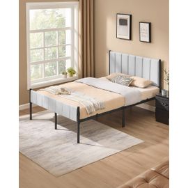 Cadre De Lit Double 140 X 190 Cm Avec Tête De Lit Rembourrée Gris