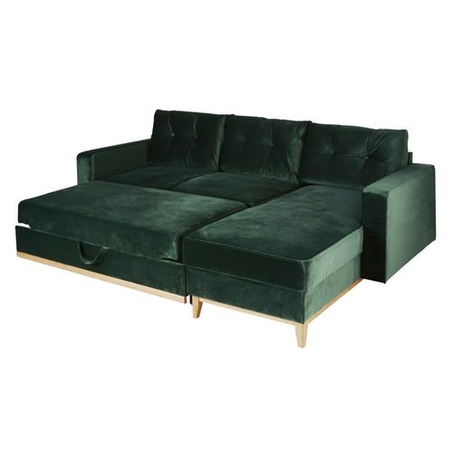 Canapé D'angle Convertible Style Scandinave 3/4 Places En Velours Vert