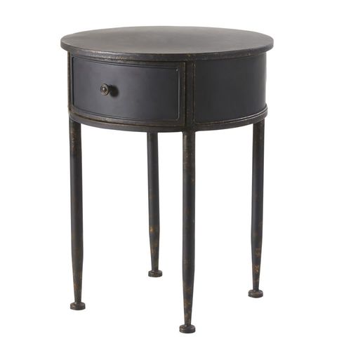 Table De Chevet Ronde 1 Tiroir En Métal Noir