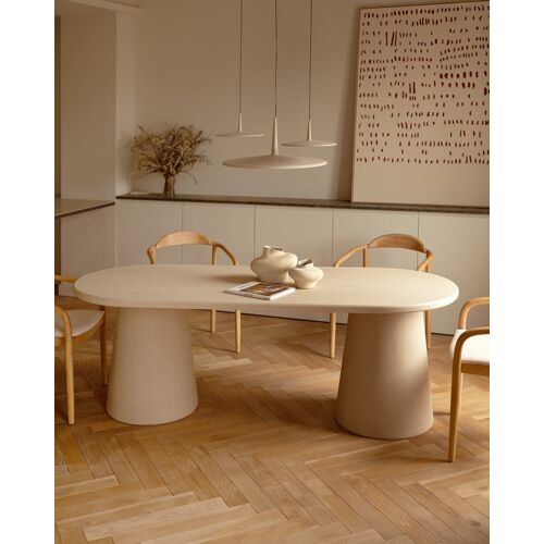 Table de salle à manger ovale en microciment beige 180x75cm