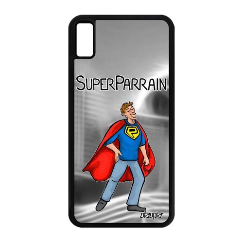 Coque Silicone Super Parrain Pour Iphone Xs Max Caoutchouc Rigide Case Bande Dessinée Heros Tpu Texte Comics Bebe Drole Gris