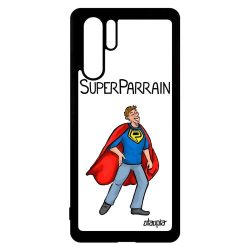 Coque super parrain Huawei P30 Pro silicone texte heros dessin comique cover drole case enfant rigide etui blanc comics humour