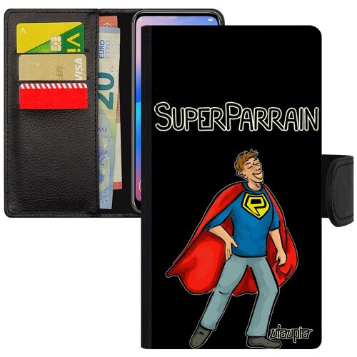 Coque Pour Iphone Se 2022 En Cuir Portefeuille Super Parrain Noir Personnalisé Original Humoristique Cadeau D'anniversaire Bd