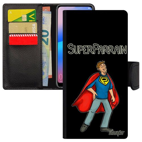 Coque Super Parrain Samsung Galaxy A52s Cuir Portefeuille Porte Cartes Drole Cadeau D'anniversaire Humour Texte Telephone Case Bd De