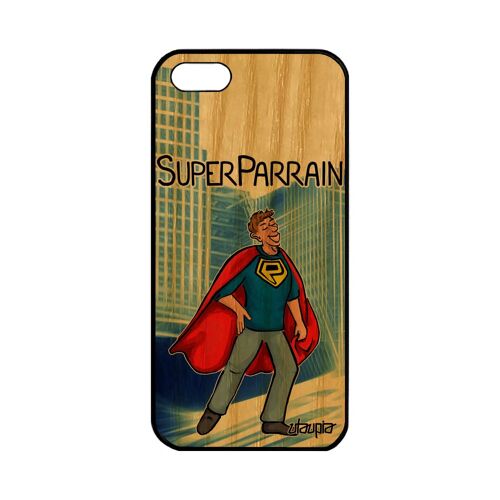 Coque en bois pour Apple iPhone 5 5S SE silicone super parrain bleu antichoc 4G portable 64 Go original enfant drole heros texte de
