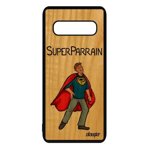 Coque Bois Veritable Pour Samsung Galaxy S10 Silicone Super Parrain Noir De Protection Heros Rouge Drole Bande Dessinée Comics Texte
