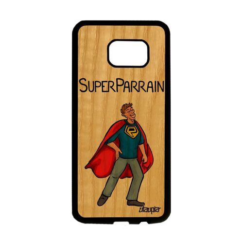 Coque super parrain Samsung Galaxy S7 Edge bois silicone heros noir humoristique humour bande dessinée drole texte comics bumper 4G