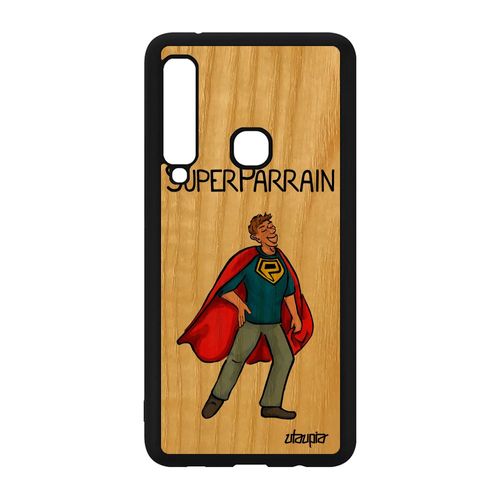 Coque Bois Pour Samsung Galaxy A9 2018 Silicone Super Parrain Drole Humour Cover Bande Dessinée Naissance Garcon Rouge Texte Heros