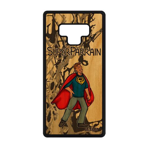 Coque Super Parrain Pour Note 9 Bois Silicone Gris Texte Telephone Bebe Noir Comics Drole Cover Smartphone Etui Samsung Galaxy