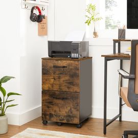 Caisson De Bureau 2 Tiroirs Avec Roulettes Effet Bois Marron Rustique