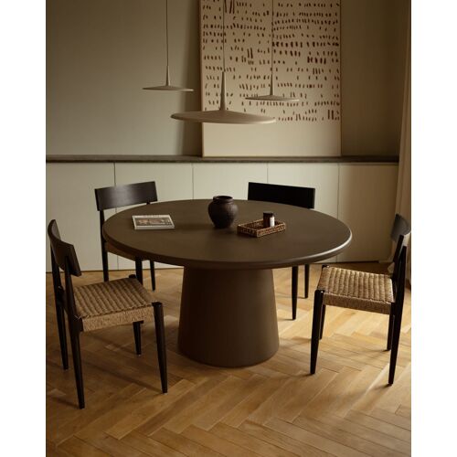 Table de salle à manger ronde en microciment brun 140x75cm