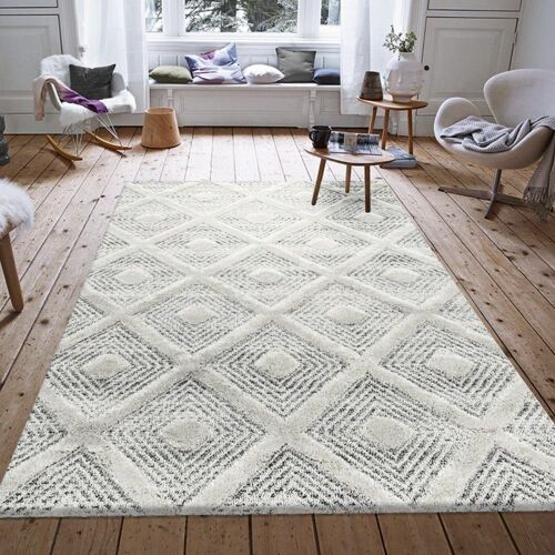 Tapis Bohème À Relief Blanc Ivoire 120x170cm