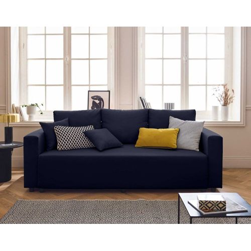 Canapé Droit Convertible 3 Places En Tissu Bleu