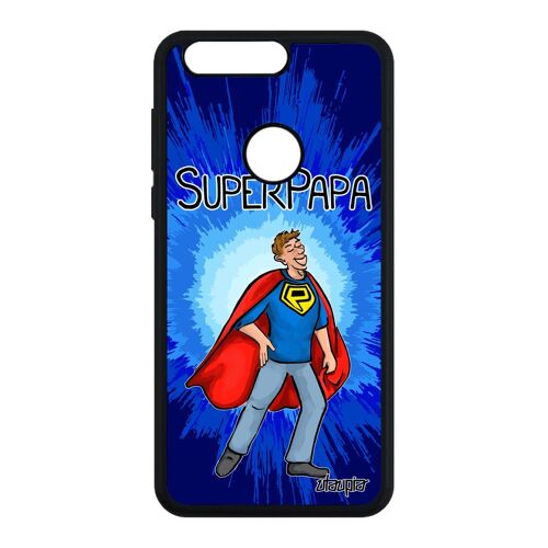 Coque Honor 8 Silicone Super Papa Bleu 4g Comics Bumper Texte De Protection Père Naissance Garcon Drole Heros Bande Dessinée Famille