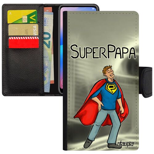 Coque Super Papa Antichoc Pour Iphone 11 Pro Max Cuir À Rabat Porte Cartes Humour Original Bebe Smartphone Drole Aimantée Gris