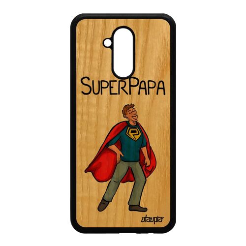Coque Huawei Mate 20 lite bois silicone super papa rouge humoristique drole caoutchouc de protection etui heros humour original père