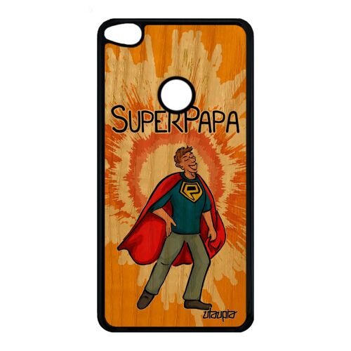 Coque super papa Huawei P9/P8 Lite 2017 bois silicone rigide etui humour cadeau fete des peres texte comics orange heros housse bd