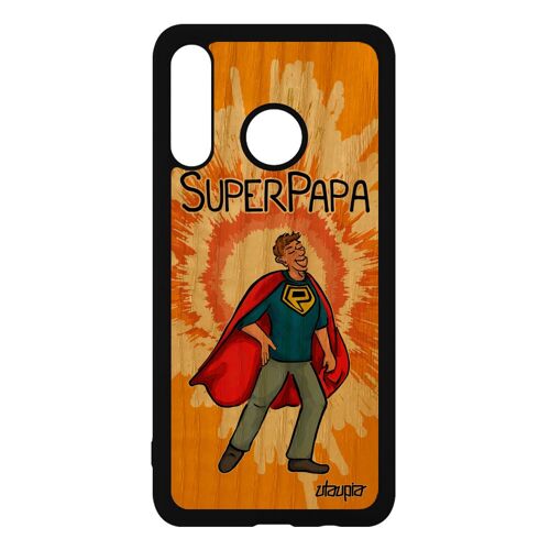 Coque P30 Lite bois veritable silicone super papa comics motif texte humoristique enfant MAR-LX3 smartphone drole orange bd Huawei