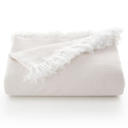 Plaid Couvre-Lit En Coton Nid D'abeille Écru 230x280 Cm