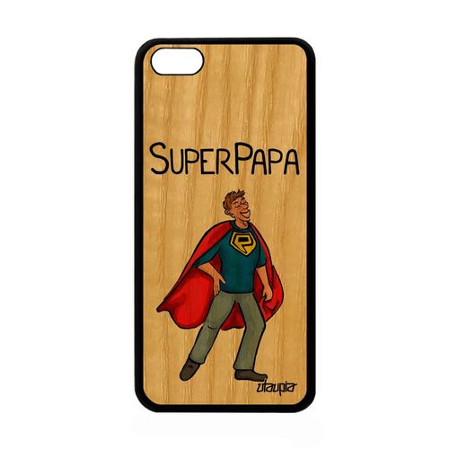 Coque Super Papa Apple Iphone 5c En Bois Silicone Bande Dessinée 8 Go Rouge Humoristique Humour Texte Personnalisé Naissance Garcon