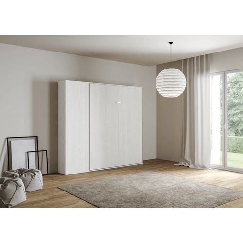 Lit Escamotable Vertical 120 Av.Colonne Effet Bois Frêne Blanc