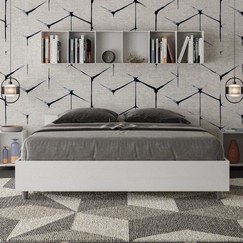 Lit Avec Sommier 160x190 Effet Bois Frêne Blanc