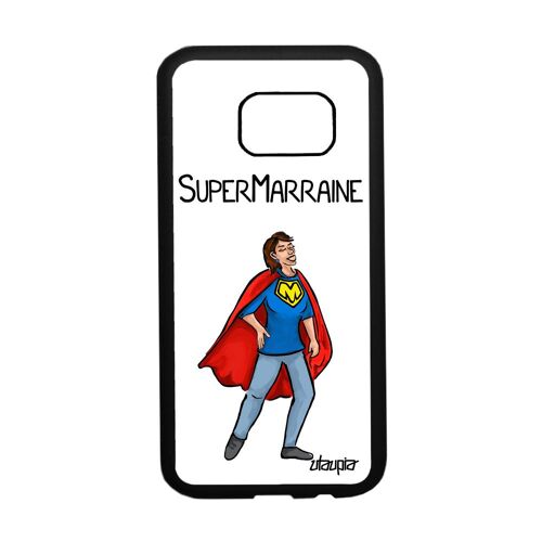 Coque super marraine pour Samsung S7 silicone mobile etui blanc metal comique dessin texte humour enfant drole made in France galaxy