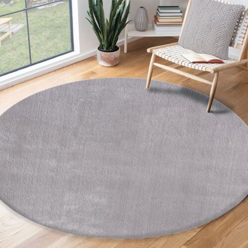 Tapis Lavable Et Antidérapant, Uni, Gris, 160 Cm, Rond