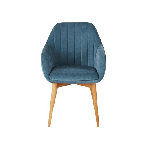 Fauteuil De Table Bleu Et Pieds En Bois De Chêne