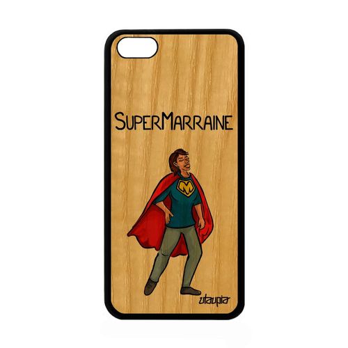 Coque Pour Iphone 5c Bois Silicone Super Marraine Solide Etui Gel Frêne Rouge Rigide Drole Heros Naissance Garcon Texte Dessin Apple