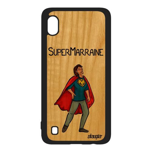 Coque super marraine pour A10 bois silicone rouge personnalisé humour comics bande dessinée antichoc drole texte de Samsung galaxy