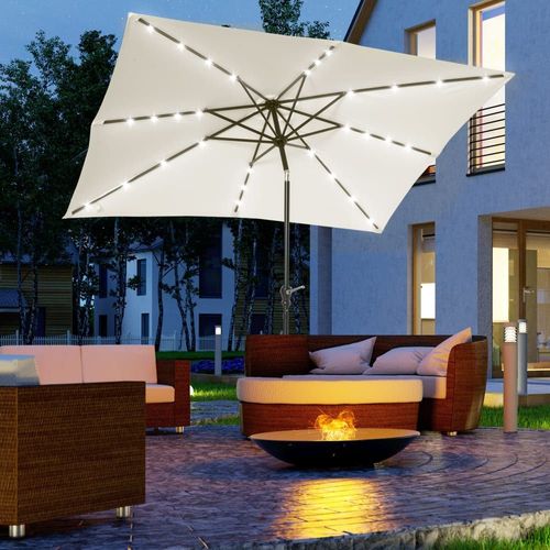Parasol De Jardin Lumineux Rectangulaire Acier Polyester Crème