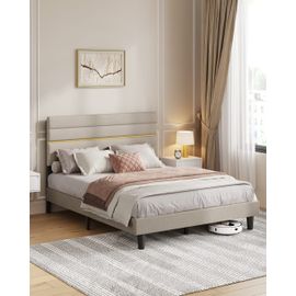 Lit double convient pour un matelas de 140 x 190 cm tête de lit beige