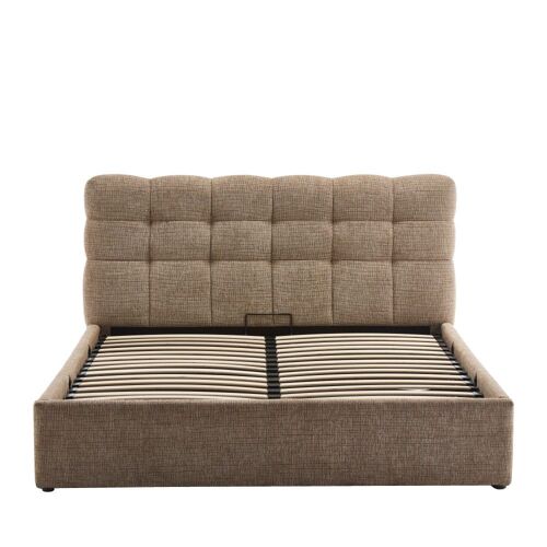 Lit coffre matelassé en tissu 160x200cm - Beige chiné