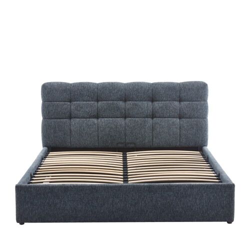 Lit coffre matelassé en tissu 140x190cm - Bleu chiné